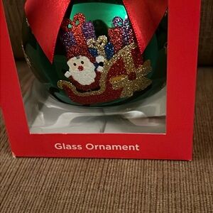 Smart Living Green Glass Ornament with Santa and Sleigh